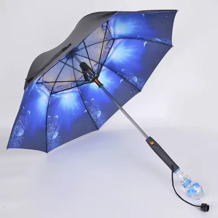 Parasol Ventilateur avec Brumisation – Anti-UV UPF 50+, Refroidisseur Portable Été & Plage