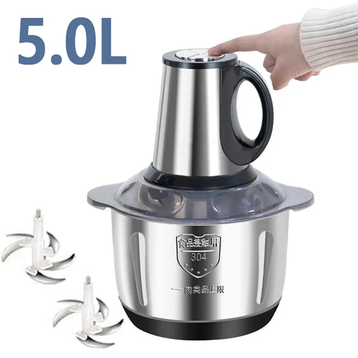 Hachoir Électrique Multifonction 5L – Inox 304, Double Lame, Hachage Rapide et Efficace