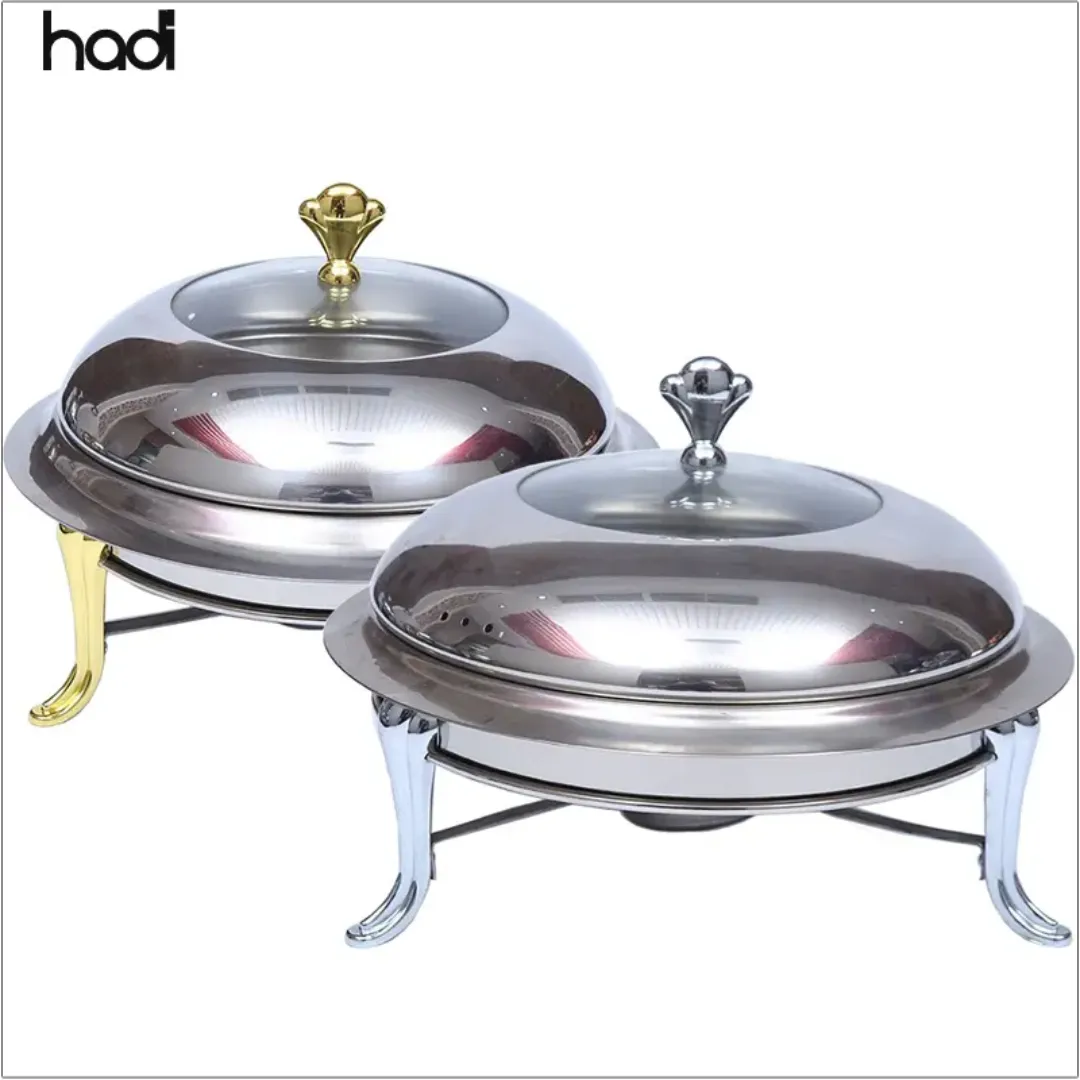 Chafing Dish de Luxe en Acier Inoxydable - Récipient de Chauffe-Buffet avec Couvercle Couronne