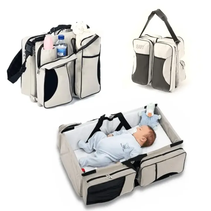 Lit Nomade Multifonction 3 en 1 – Sac de Transport, Espace à Langer et Berceau Portable pour Bébé