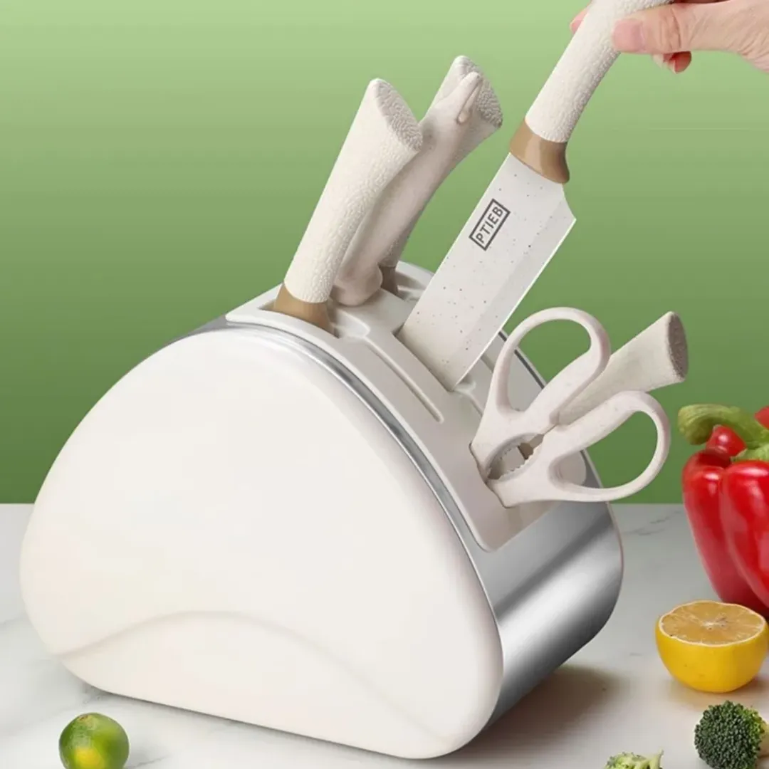 Ensemble de Couteaux de Cuisine avec Support Élégant – Multifonction et Portable