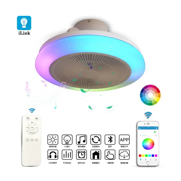 Ventilateur de Plafond LED Intelligent avec Haut-Parleur Bluetooth et Lumière RVB – Contrôle Vocal & Application Mobile