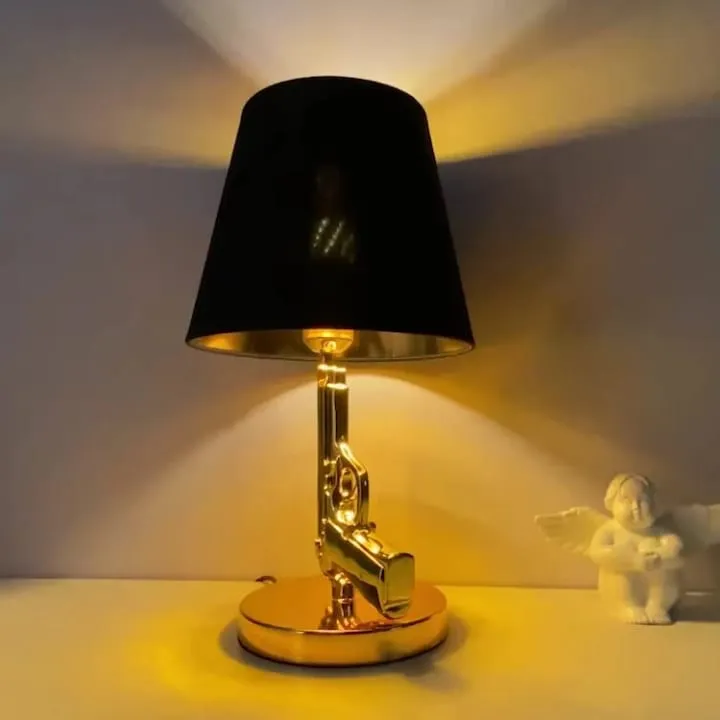 Lampe Revolver Doré avec Abat-jour NoirTQR20303