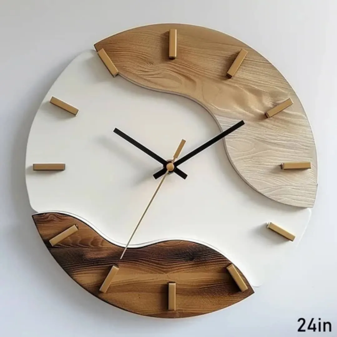 Horloge Murale Design Yin Yang - Bois & Blanc