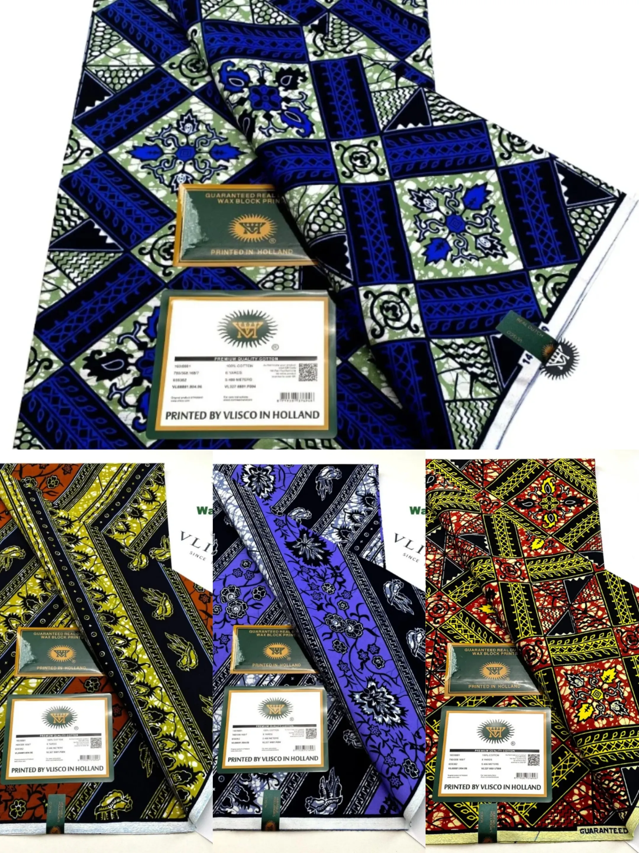 Pagne Wax Hollandais Vlisco – Imprimé Authentique, 6 Yards, Haute Qualité