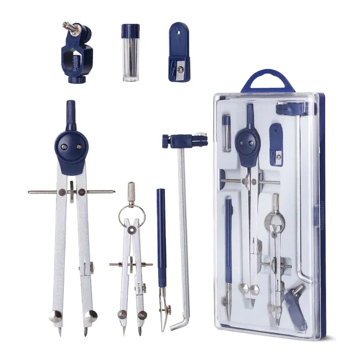 Ensemble de géométrie 7 pièces – Compas en métal avec accessoires pour école, dessin technique et mathématiques