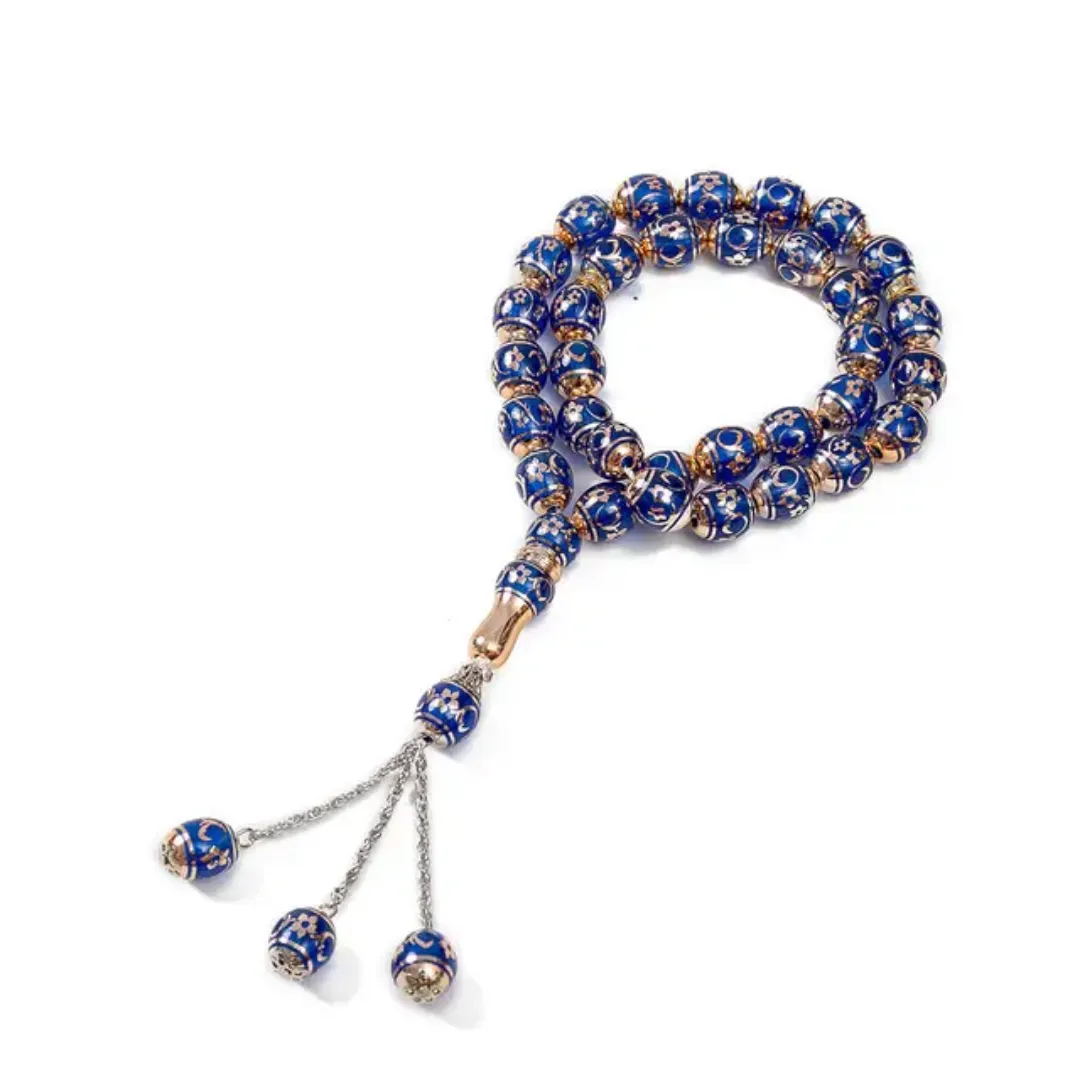 Chapelet Oriental en Perles Émaillées – Bleu Royal & Doré