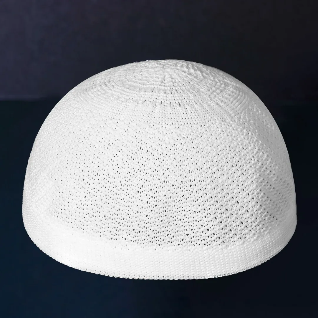 Bonnet Islamique Blanc – Modèle Ajouré Élastique