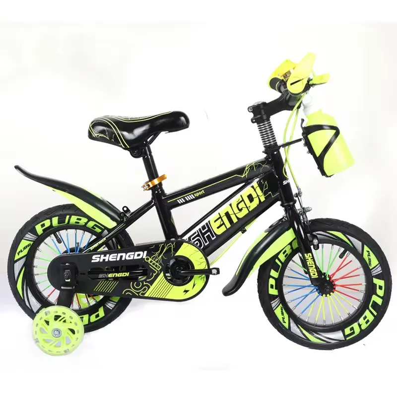 Vélo Enfant 12 à 16 Pouces – Cadre Acier Carbone, Roues Stabilisatrices, Gourde et Support – Design Sportif PUGB