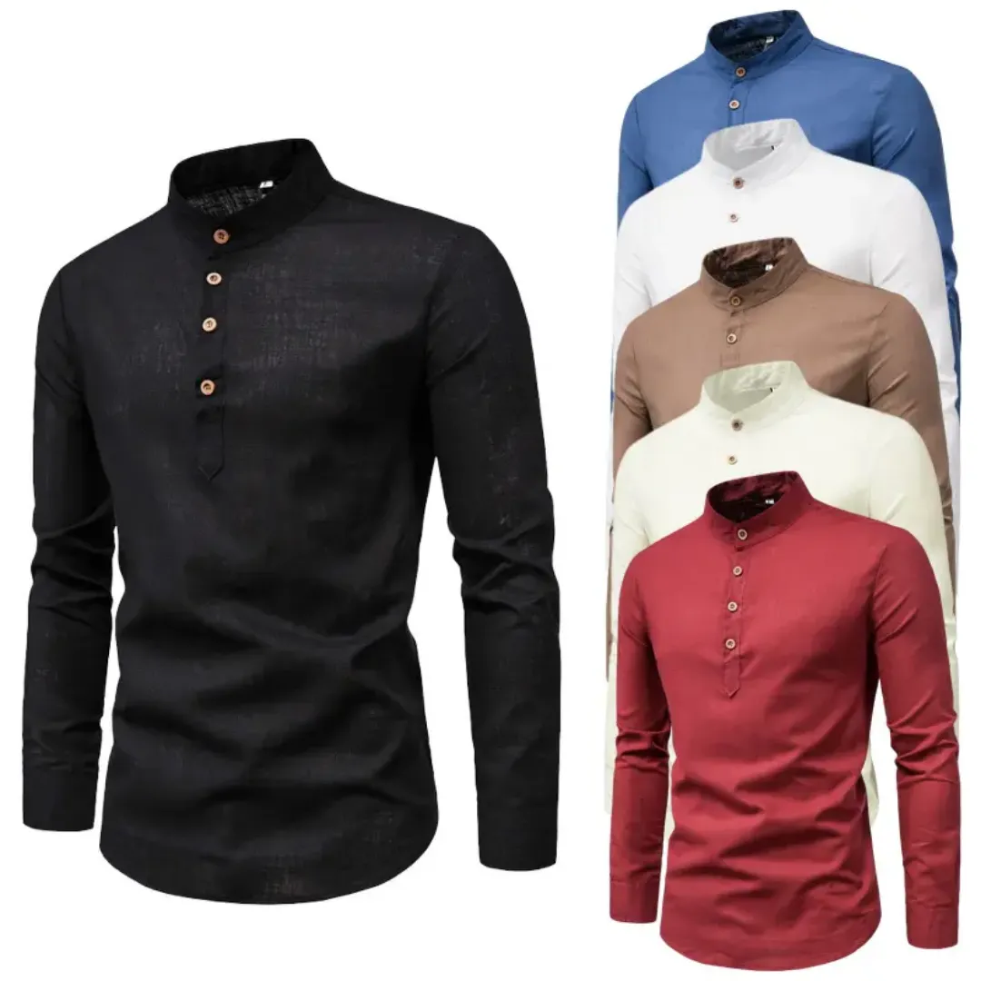 Chemise Homme Col Mao à Manches Longues – Élégance Décontractée