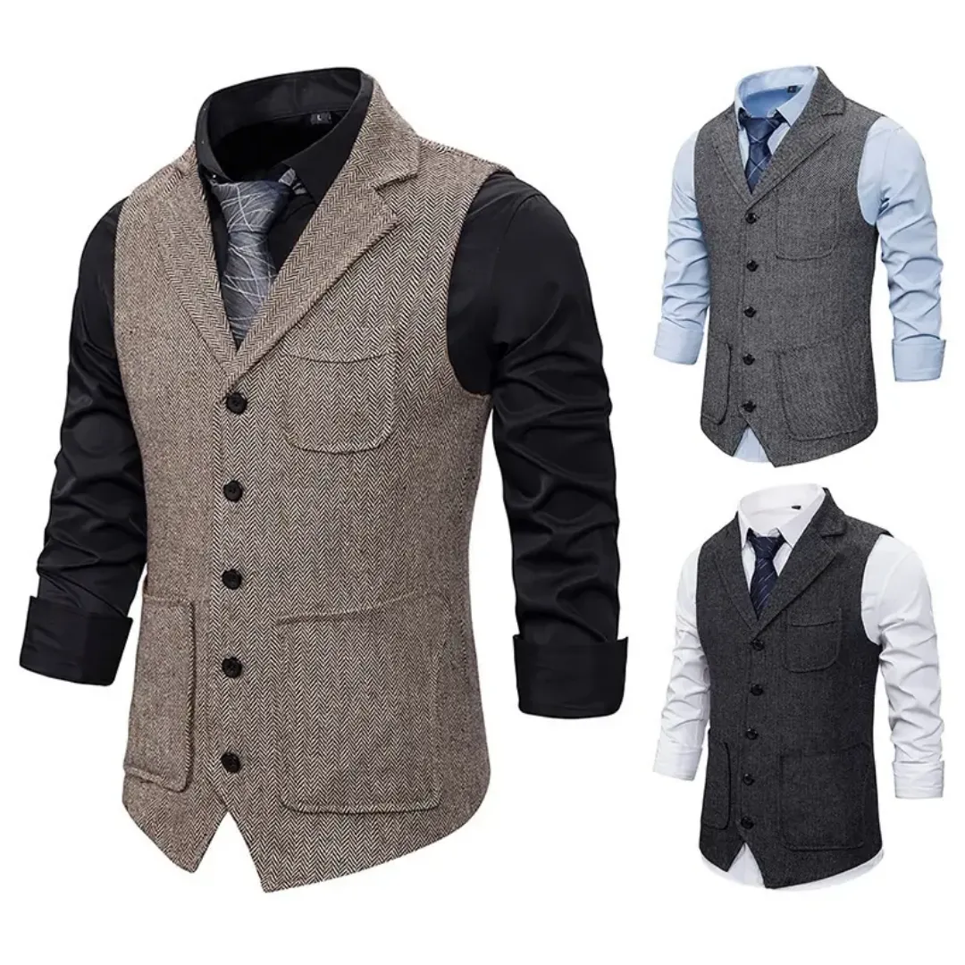 Gilet Homme Élégant Sans Manches avec Col Revers et Poches