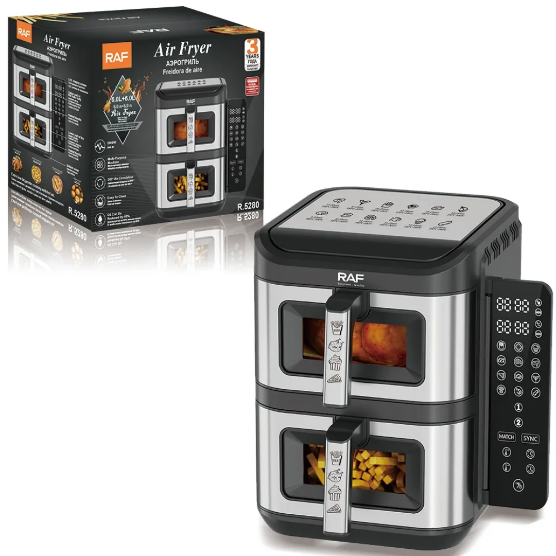 RAF R.5280 Nouveau Design Écran Tactile Numérique Double Grande Friteuse à Air avec Double Cuisinière pour Griller la Cuisson