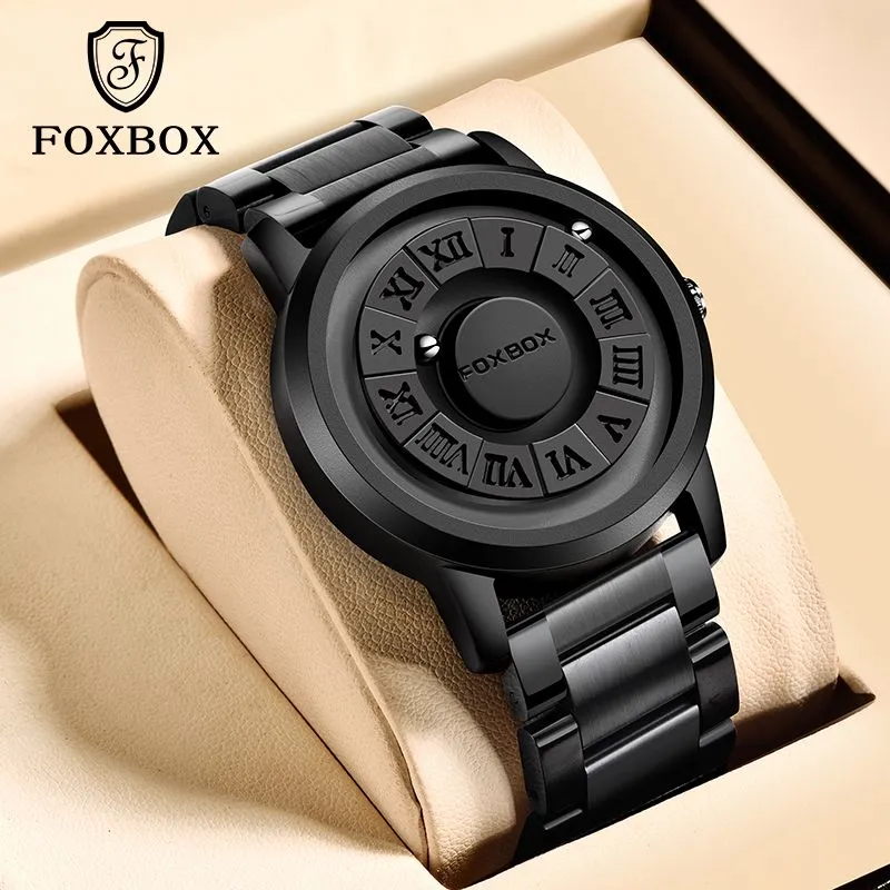 FOXBOX Montre Homme pour LIGE Marque Créative Bande en Acier Inoxydable Mouvement à Quartz