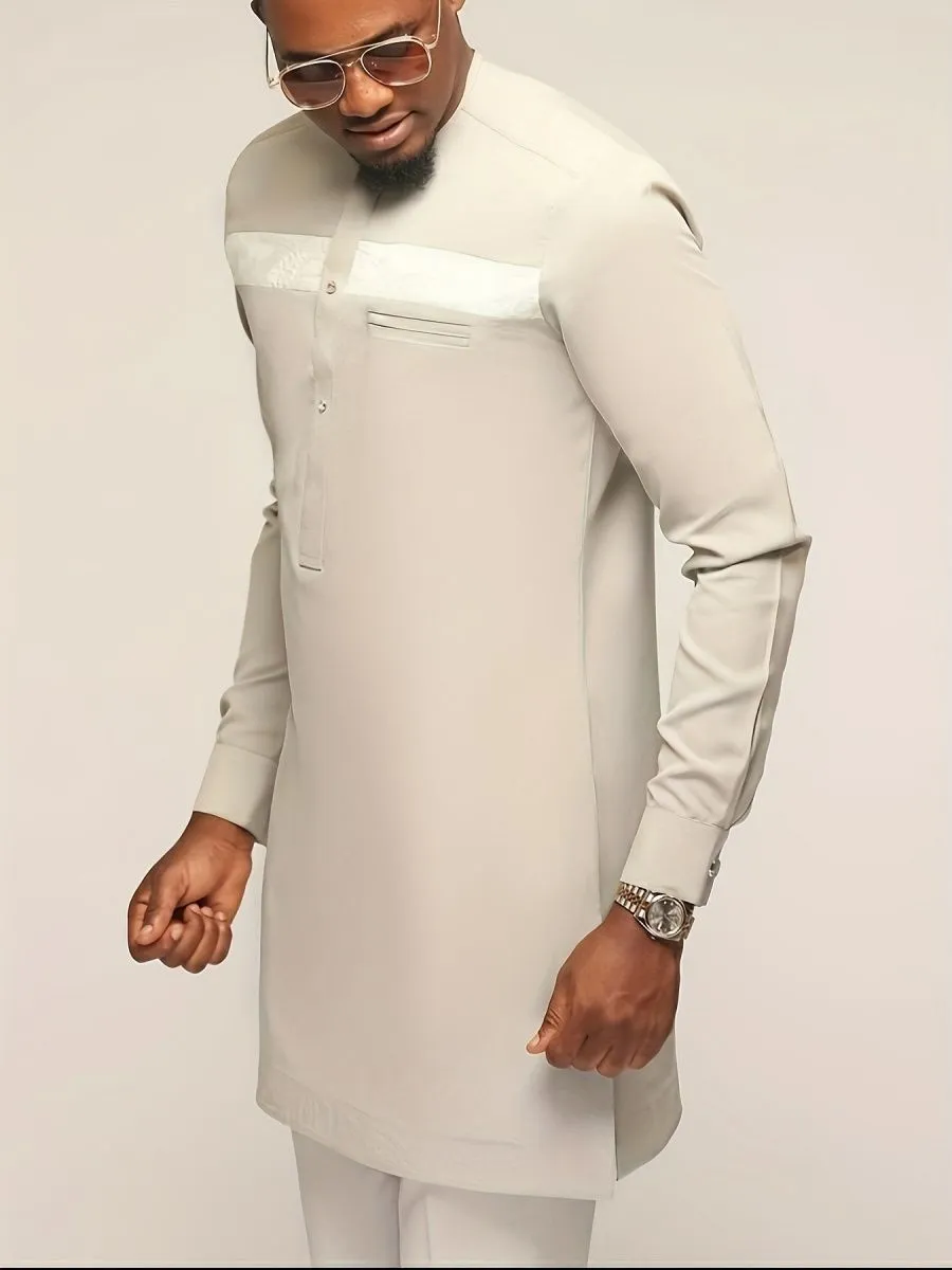 Ensemble homme africain style ethnique – Tunique manches longues et pantalon – Tenue élégante moderne