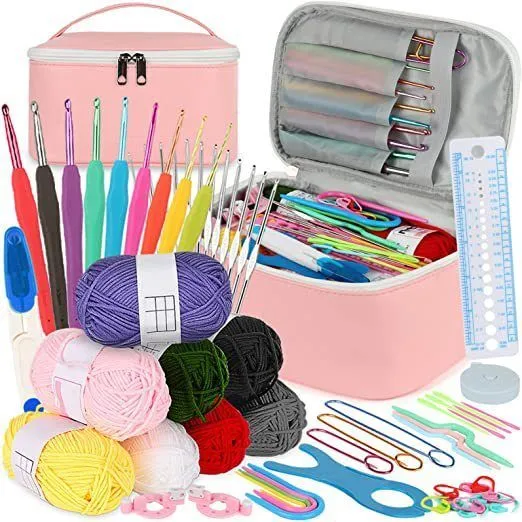 Kit crochet 62 pièces avec trousse de rangement – Ensemble complet DIY tricot et laine