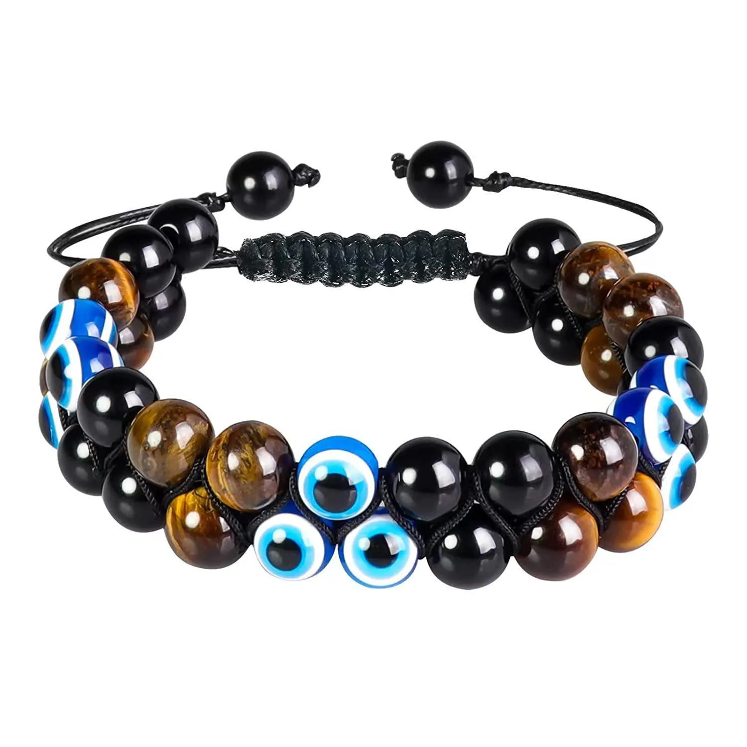 Bracelet œil de tigre et œil bleu – Bracelet perles naturelles ajustable