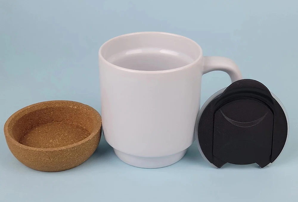 Mug café céramique personnalisé 12oz | Fond liège isolant | Couvercle anti-éclaboussures | Sublimation
