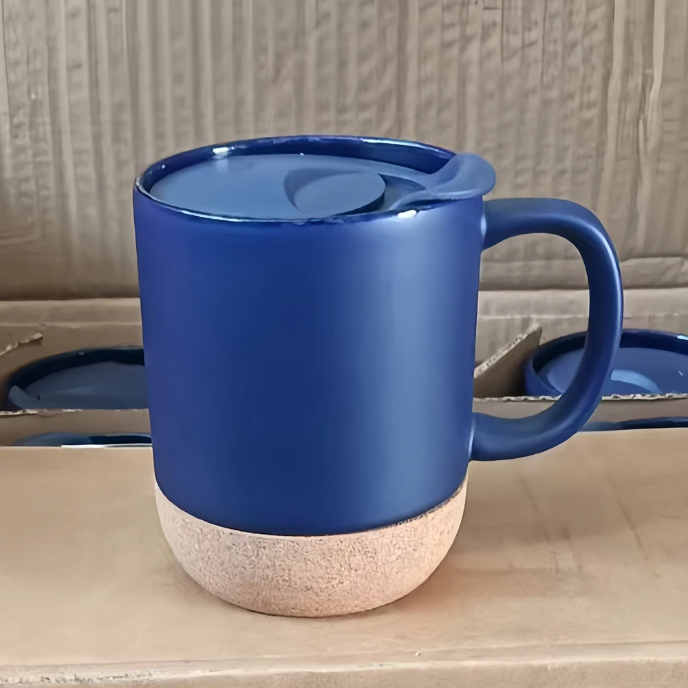 Mug café céramique personnalisé 12oz | Fond liège isolant | Couvercle anti-éclaboussures | Sublimation