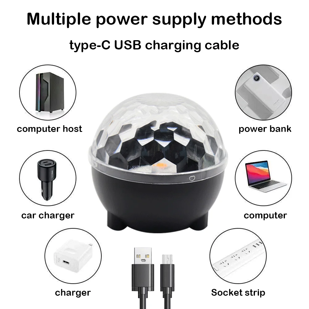 Projecteur LED Disco Magic Ball USB Type-C – Lumières RGB pour Soirée, DJ & KTV