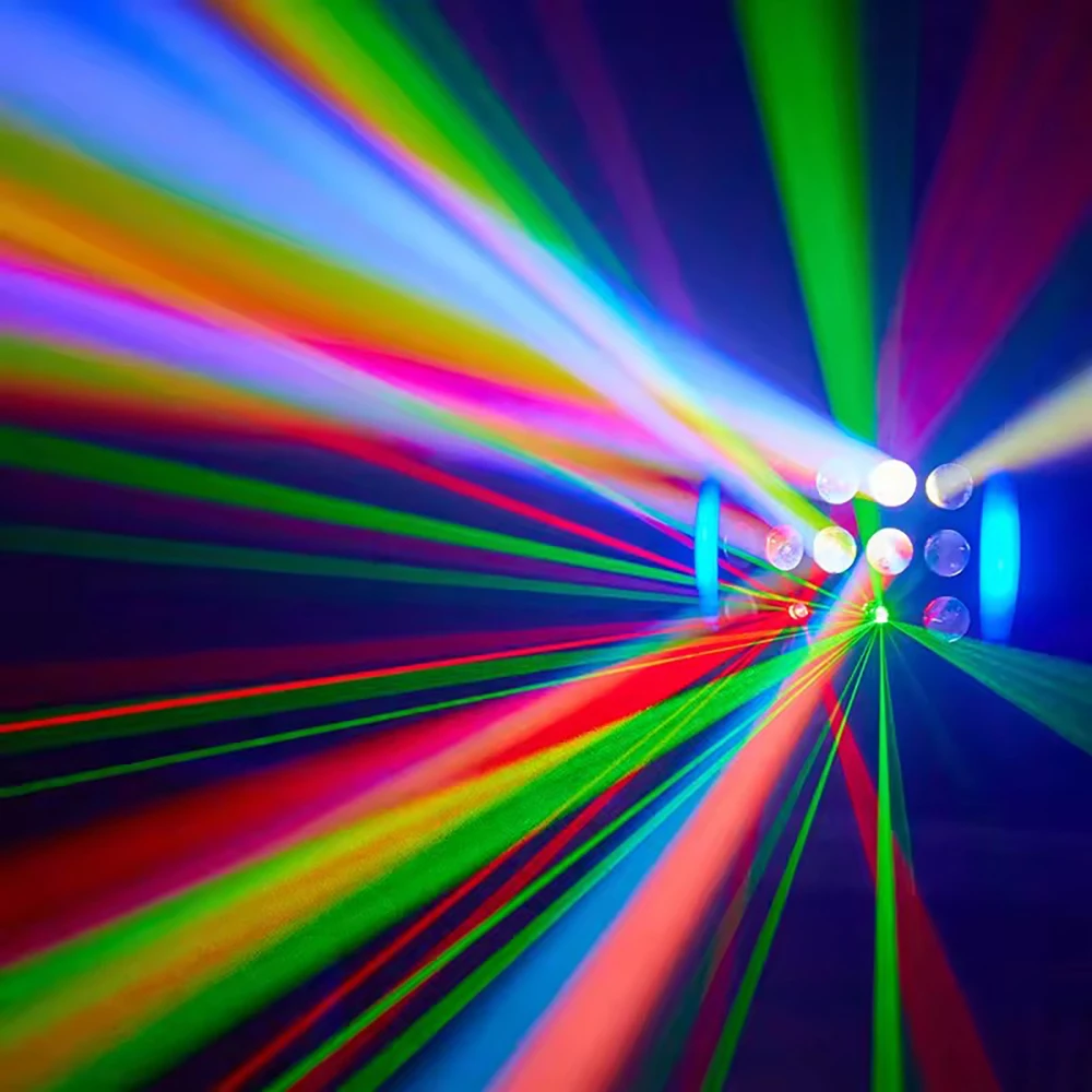 Lumière de scène DJ professionnelle – Laser papillon 7 couleurs, stroboscope, matrice LED sans fil, contrôle DMX512