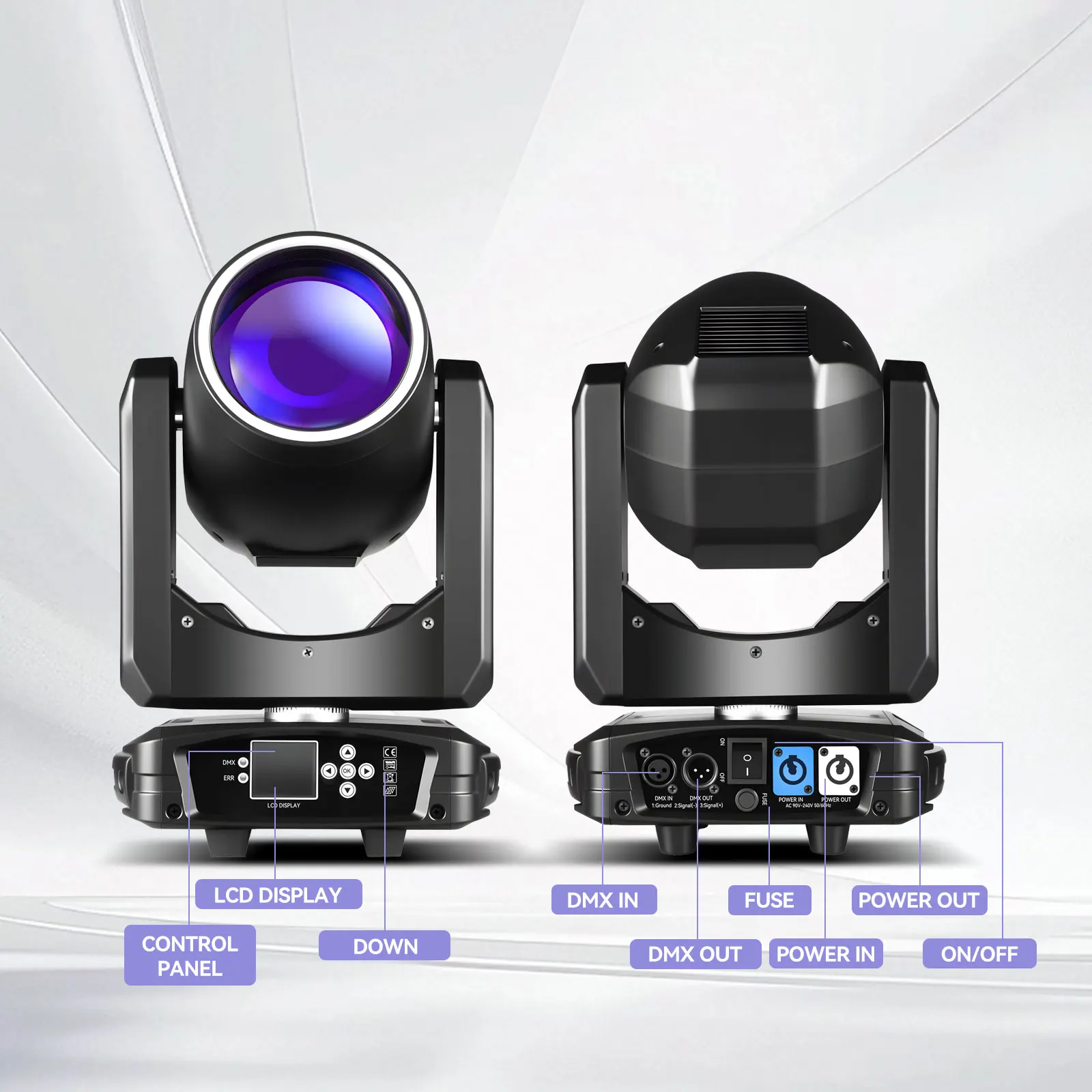 Projecteur Scène Tête Mobile 300W DJ – 48 Prismes, 15 Gobos & Couleurs, DMX512, LED RGBW