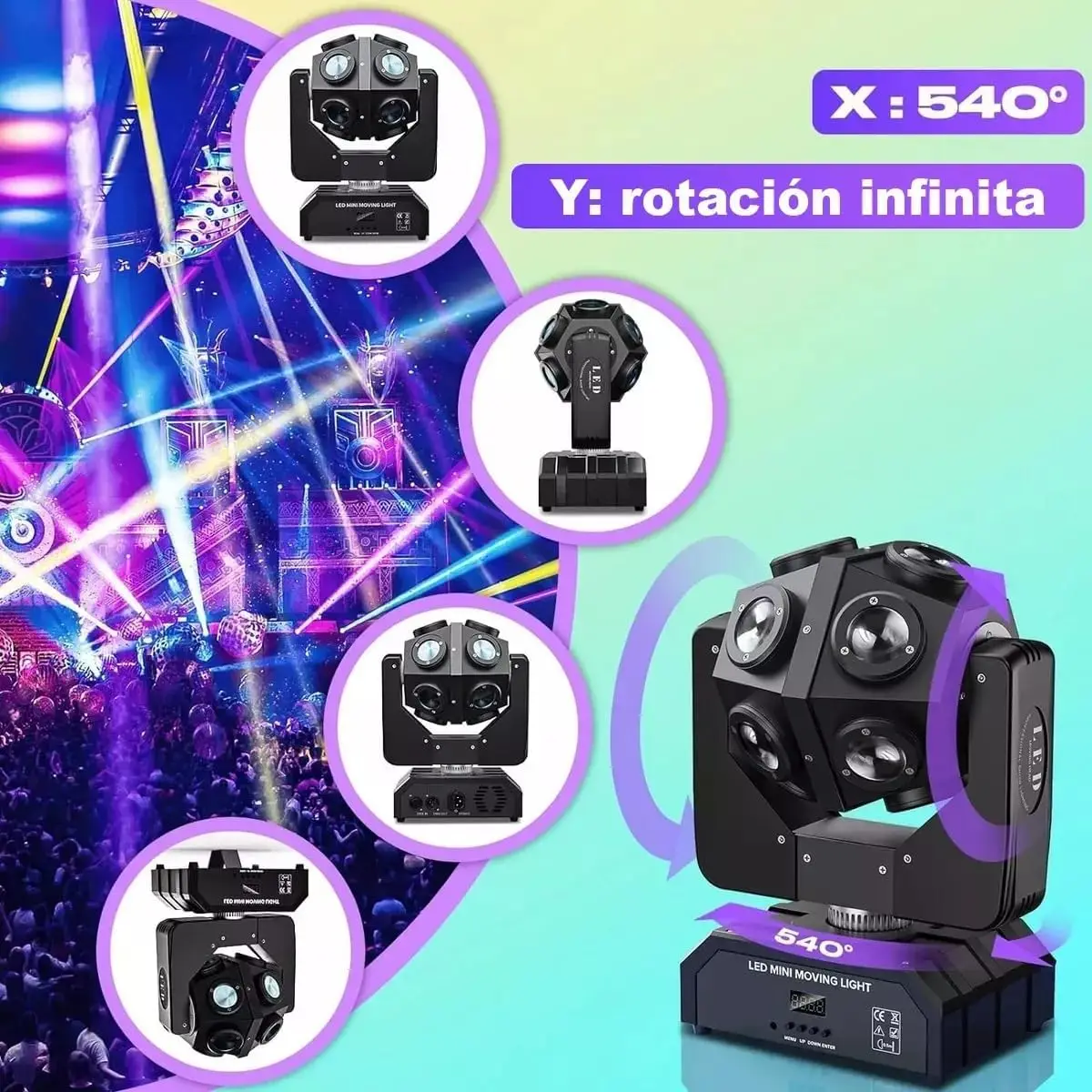 Projecteur LED 4en1 RGBW 120W Tête Mobile DMX512 Disco DJ Scène 540° Stroboscope