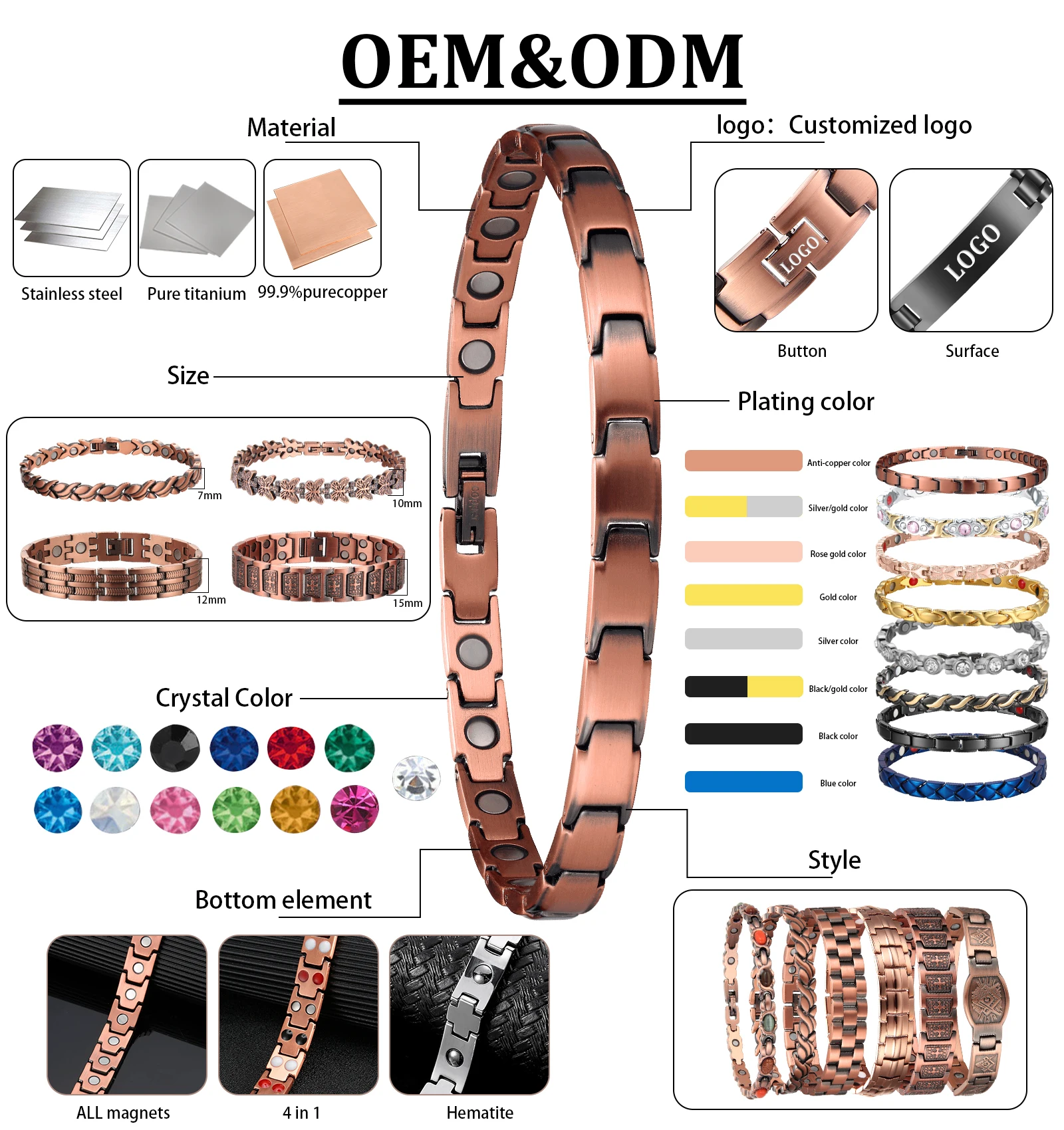 Bracelet Biomagnétique 4 en 1 Céramique & Acier Inoxydable pour Femme