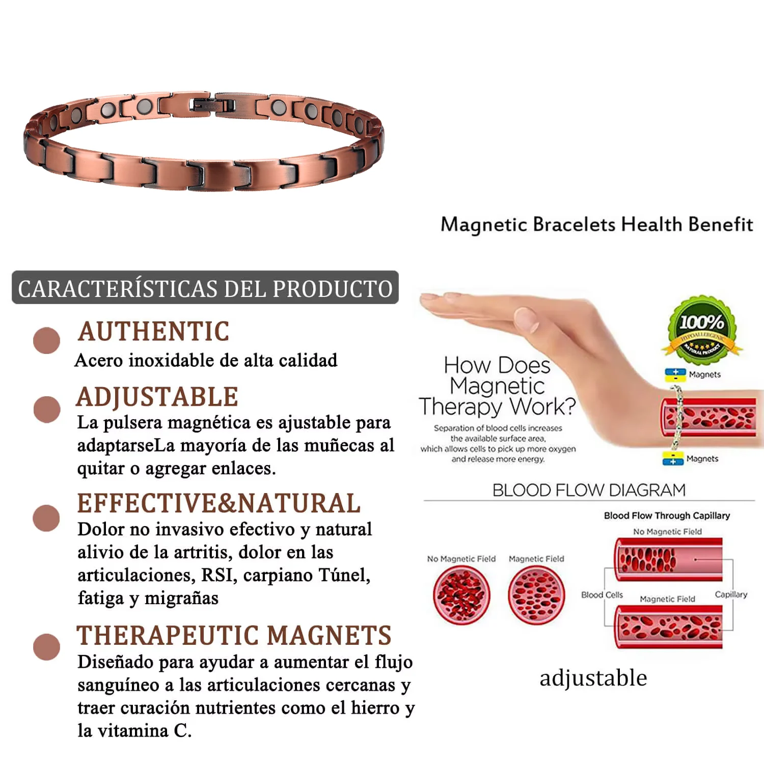 Bracelet Biomagnétique 4 en 1 Céramique & Acier Inoxydable pour Femme