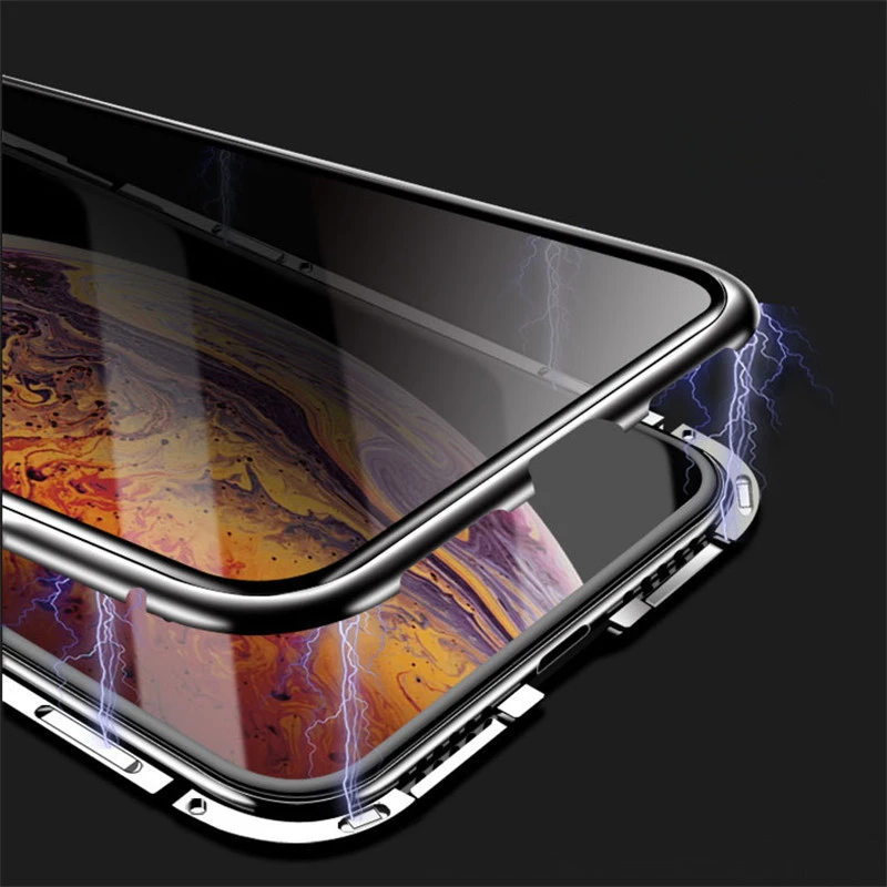 Coque Magnétique Anti-Espion iPhone 11/12/13 – Verre Trempé & Aluminium Luxe
