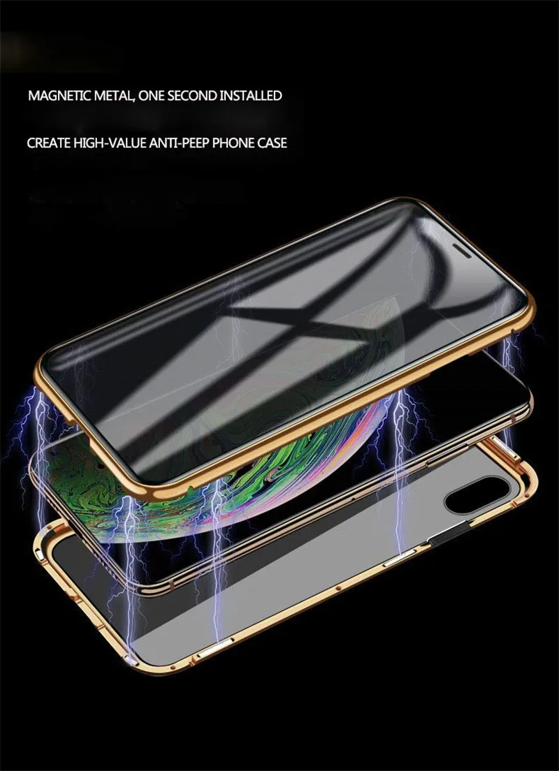 Coque Magnétique Anti-Espion iPhone 11/12/13 – Verre Trempé & Aluminium Luxe