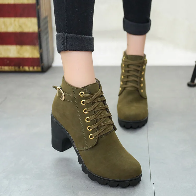 Bottines à talon épais pour femme – Style européen chic, fermeture zippée, couleur nude