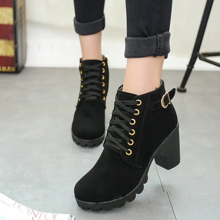 Bottines à talon épais pour femme – Style européen chic, fermeture zippée, couleur nude