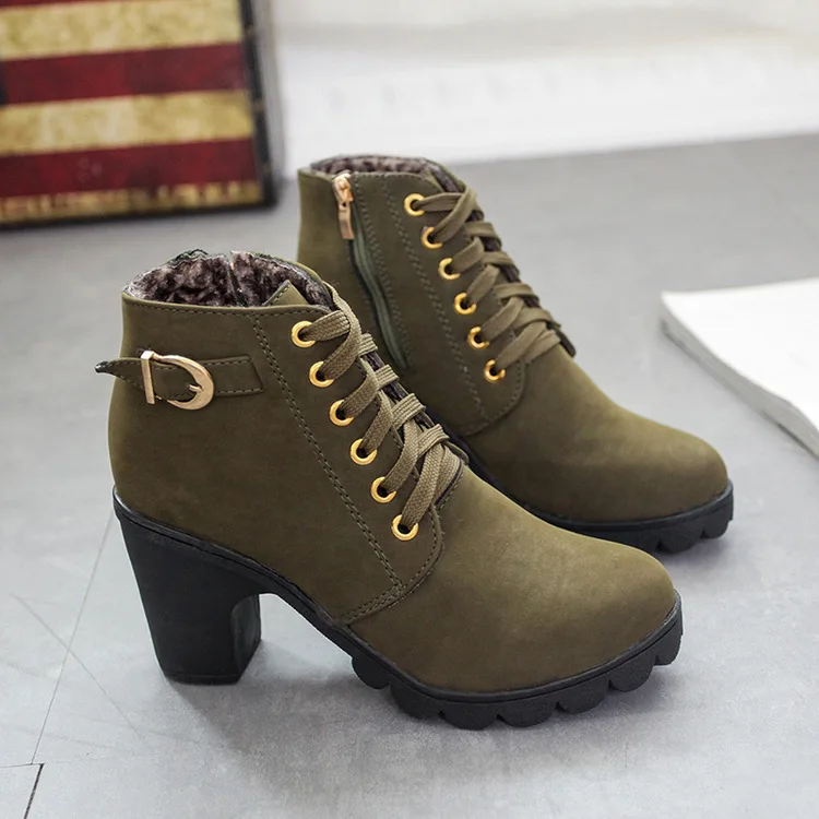 Bottines à talon épais pour femme – Style européen chic, fermeture zippée, couleur nude