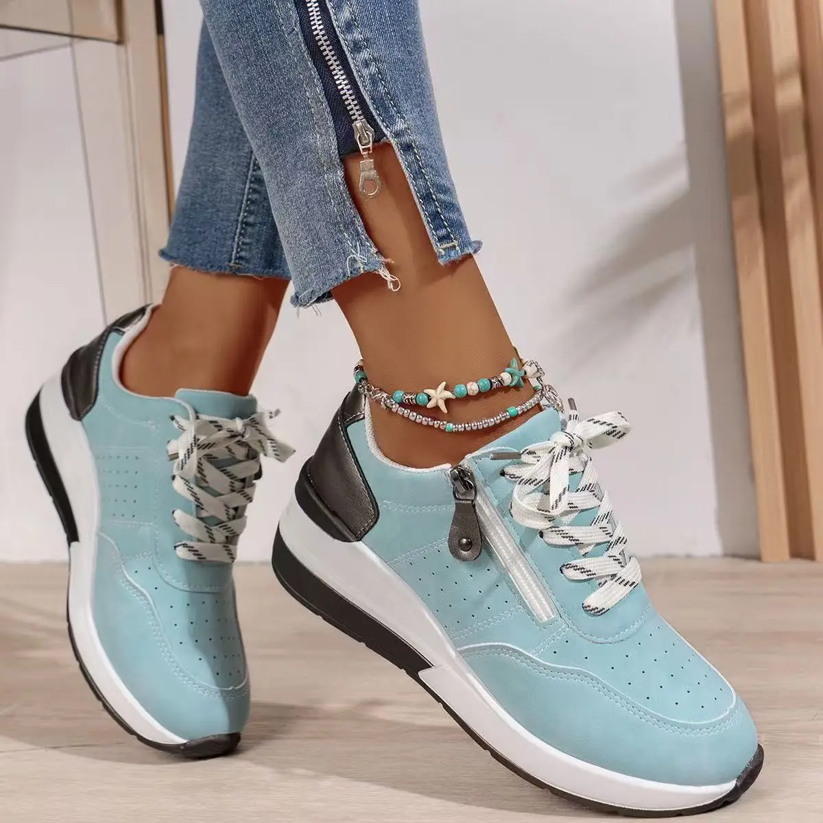 Chaussures Plateforme Femme à Lacets – Style Coréen Tendance, Semelle Épaisse Rehaussante