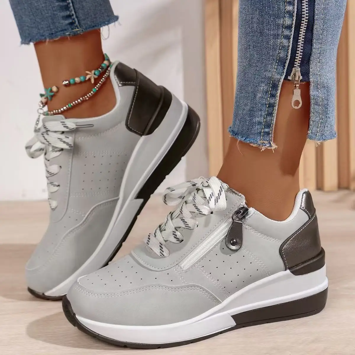 Chaussures Plateforme Femme à Lacets – Style Coréen Tendance, Semelle Épaisse Rehaussante