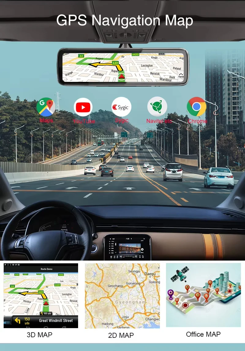 Caméra DVR Rétroviseur 12" Android 4G | 4 Caméras HD | GPS ADAS WiFi | Toyota & Universel