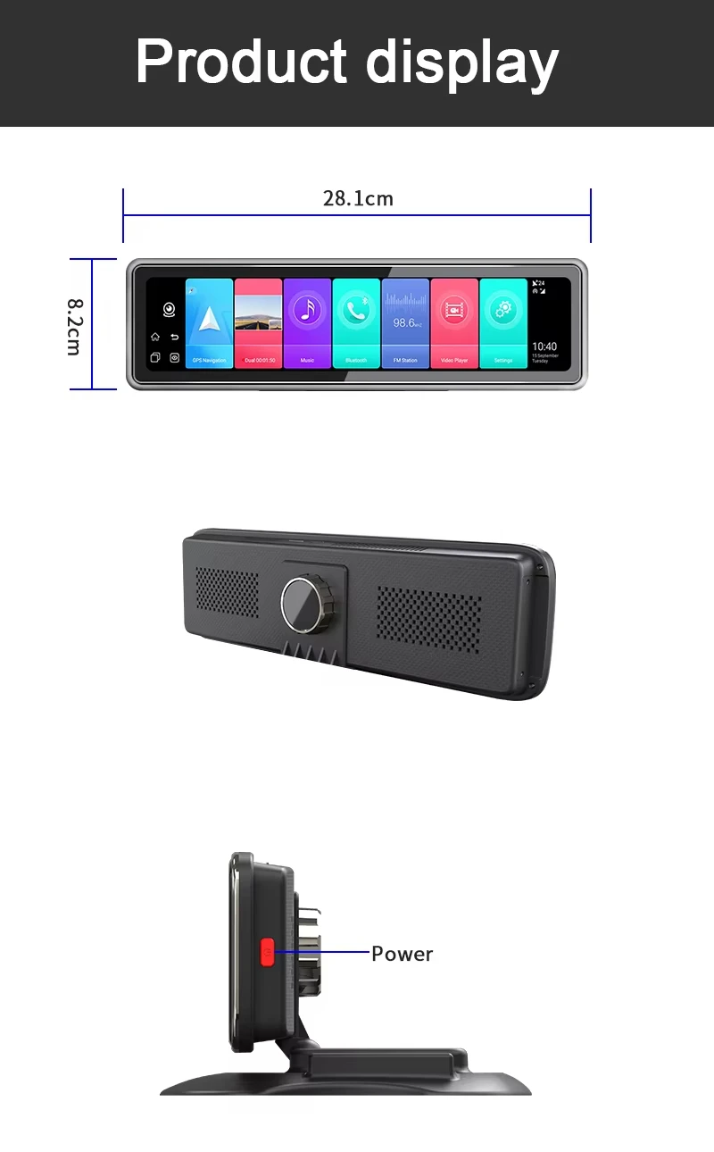 Caméra DVR Rétroviseur 12" Tactile 4G WiFi GPS ADAS 4 Caméras Vision Nocturne 1080P