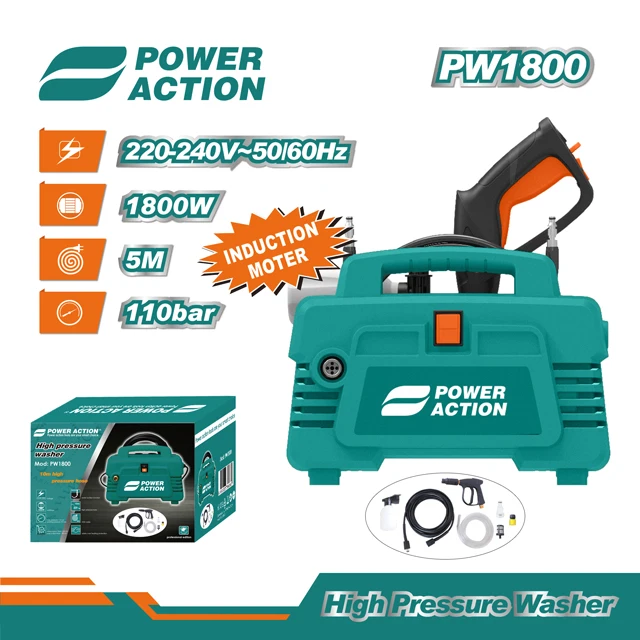 Nettoyeur Haute Pression Power Action PW1900 – 1900W, Moteur à Induction, IPX5