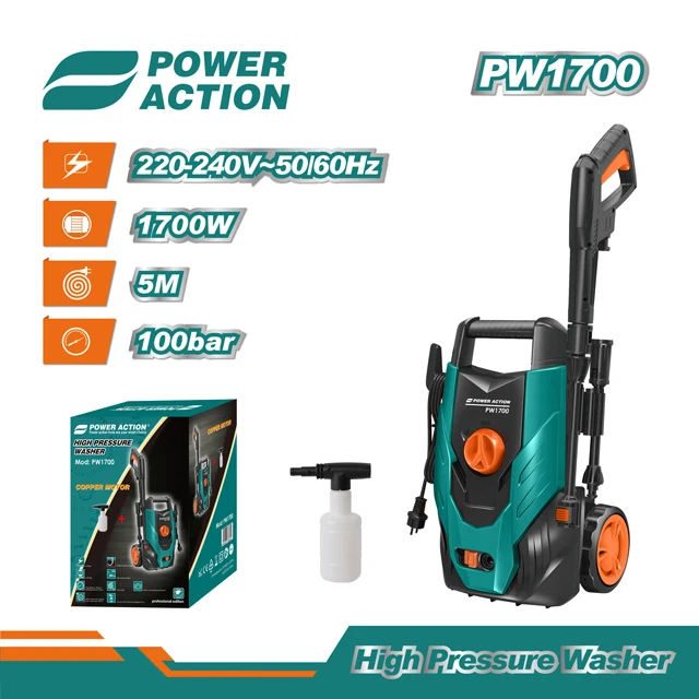 Nettoyeur Haute Pression Power Action PW1900 – 1900W, Moteur à Induction, IPX5