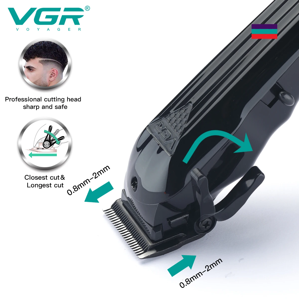 Tondeuse à cheveux professionnelle sans fil VGR V-282 – Autonomie 200 min, lame inox