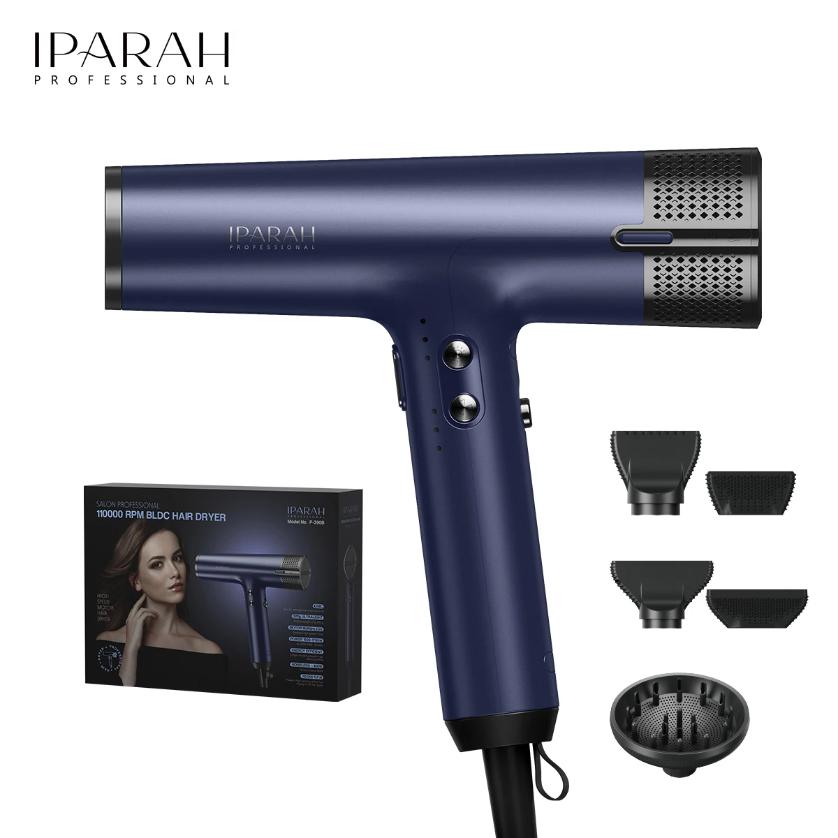 Sèche-cheveux Professionnel Ionique IPARAH P-390 | Moteur BLDC 110 000 tr/min | 1700W