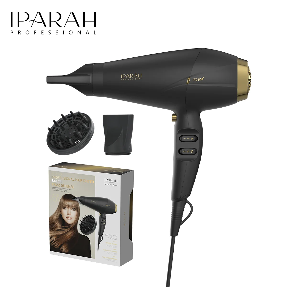 IPARAH P-340 Sèche-Cheveux Professionnel 2000-2400W pour Salon de Coiffure