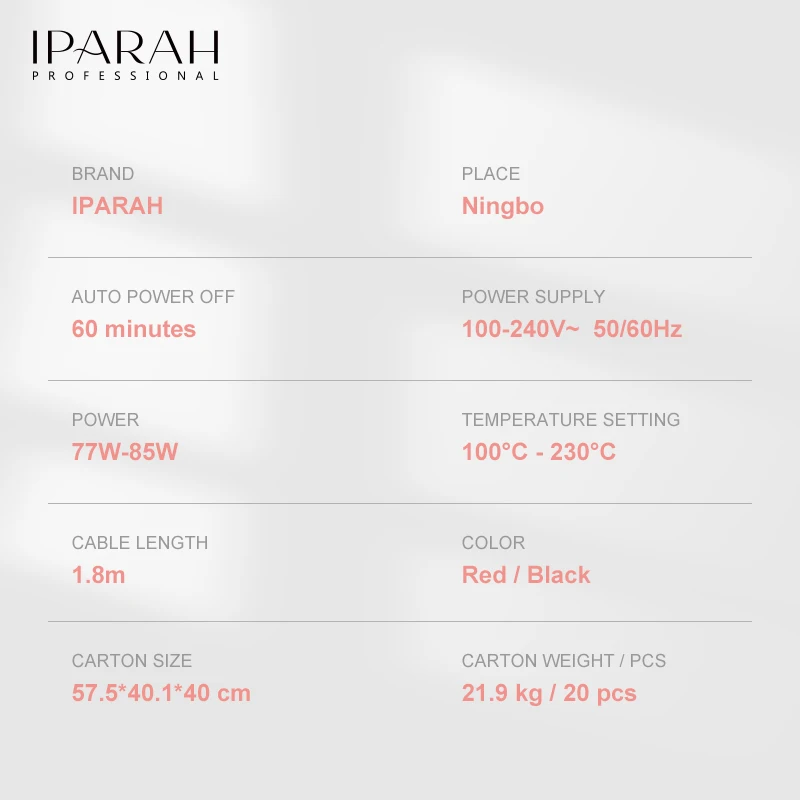 Lisseur Professionnel IPARAH P-120 Large Plaque Céramique – Chauffe Rapide, Affichage LED