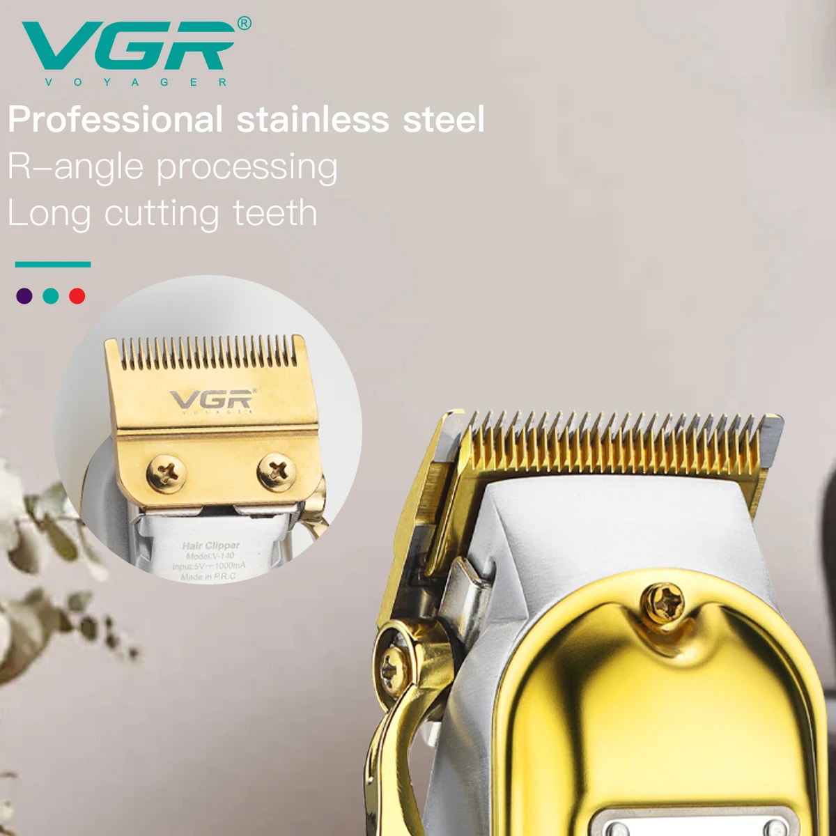 VGR V-140 Tondeuse Professionnelle Rechargeable Sans Fil – Lame Inox, 300 min d'Autonomie