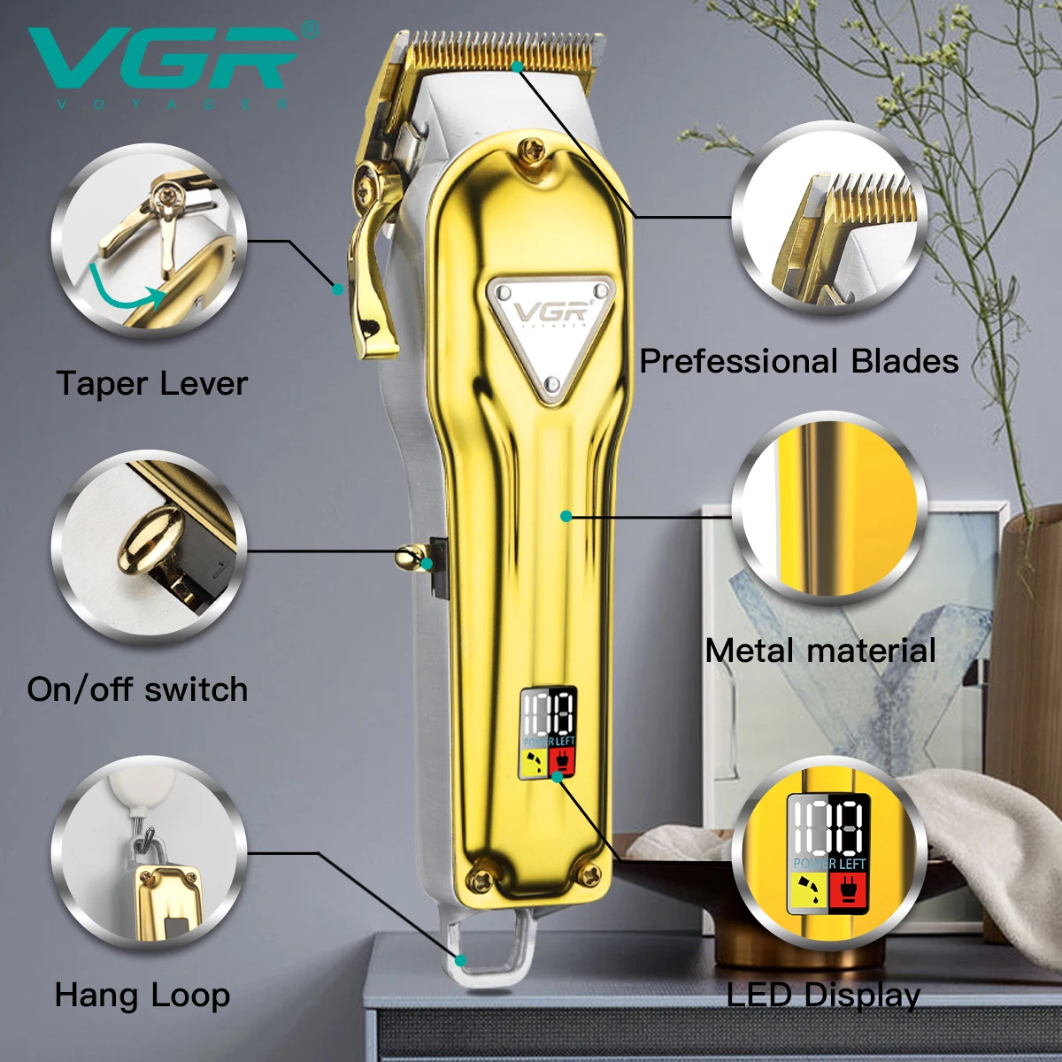 VGR V-140 Tondeuse Professionnelle Rechargeable Sans Fil – Lame Inox, 300 min d'Autonomie