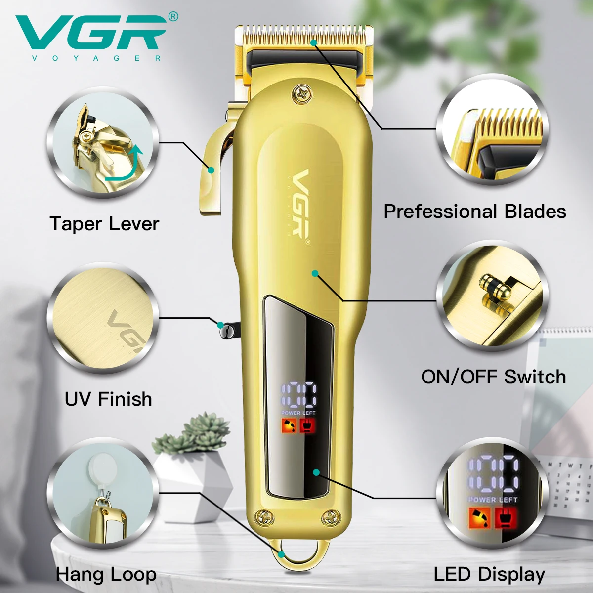 Tondeuse Sans Fil Professionnelle VGR V-278 – Coupe & Barbe, Batterie 2000mAh, 180min d'Autonomie