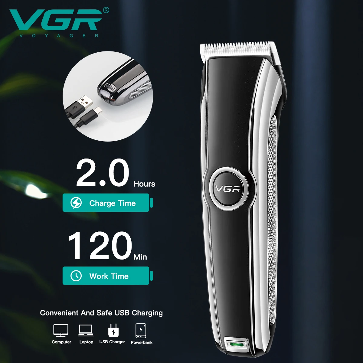 VGR V-288 Tondeuse Sans Fil Rechargeable USB – Coupe Professionnelle 120min