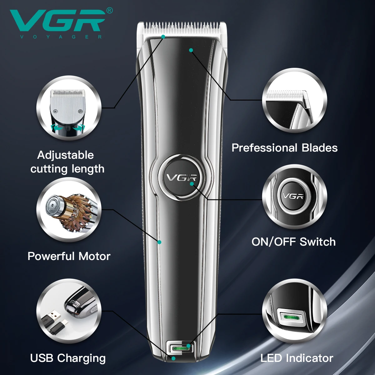 VGR V-288 Tondeuse Sans Fil Rechargeable USB – Coupe Professionnelle 120min