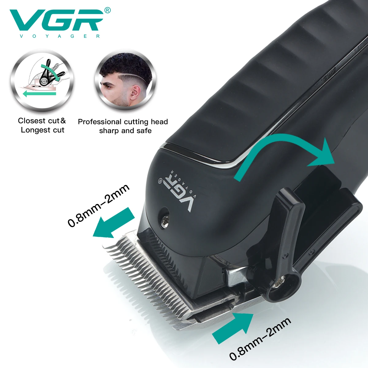 Tondeuse Professionnelle Rechargeable VGR V-683 – Sans Fil, Lame Inox, 200 min d'Autonomie