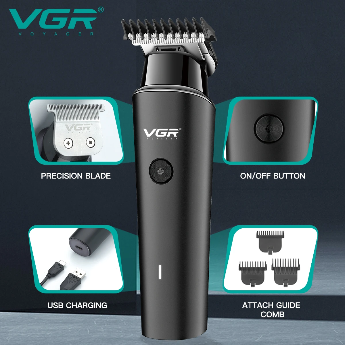 VGR V-933 Tondeuse Professionnelle Rechargeable USB – Lame Acier Inox | 90min d'autonomie